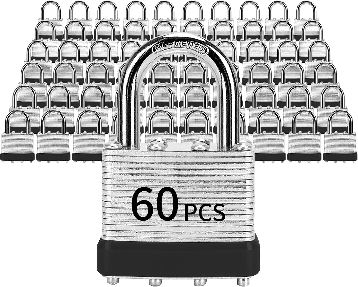 Padlocks with Same Key, LQYN 60 Pcs Laminated Keyed Padlock (1-9/16", 40mm), Keyed Alike Locks, Normal Shackle, for Storage Locker, Hasp Latch, Toolbox, Sheds