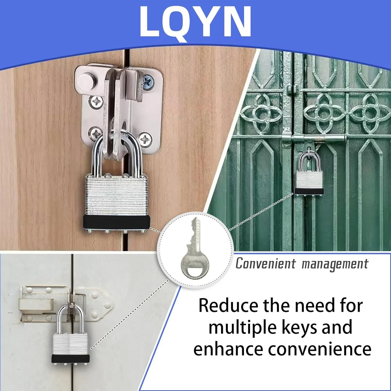 Padlocks with Same Key, LQYN 60 Pcs Laminated Keyed Padlock (1-9/16", 40mm), Keyed Alike Locks, Normal Shackle, for Storage Locker, Hasp Latch, Toolbox, Sheds