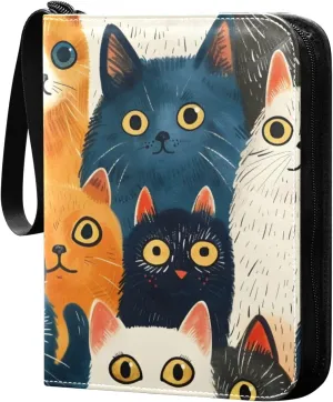 Painting Cats Colorful Card Binder 4 Pocket Trading Card Binder Portable Cards Collection Book with Zipper