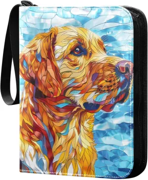 Painting Lovely Labrador Blue Card Binder 4 Pocket Trading Card Binder Portable Cards Collection Book with Zipper