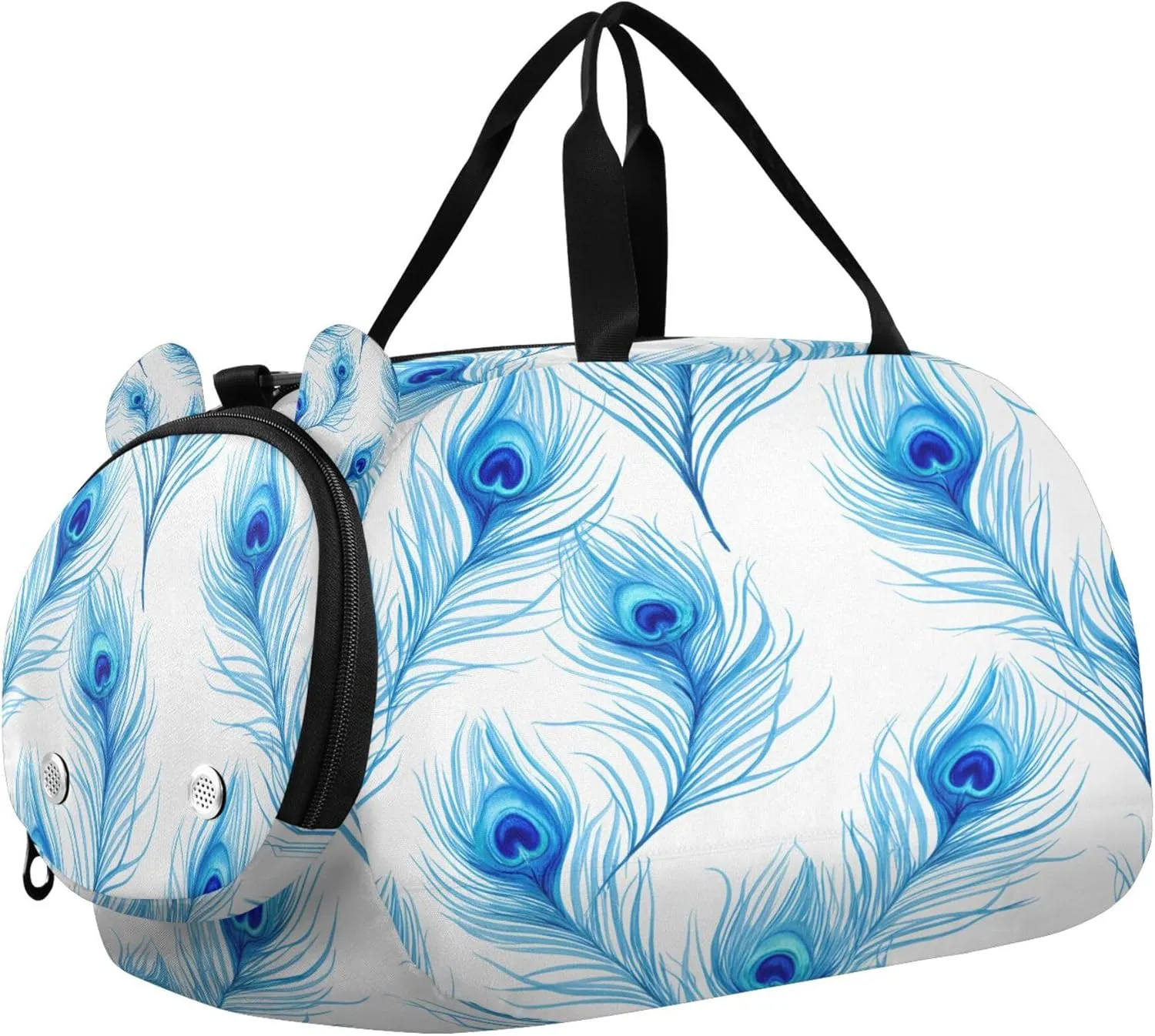 Peacock Feathers Kids Overnight Sports Duffel Bags with Shoe Compartment & Wet Pocket Travel Sport Gym Bag for Girls Boys
