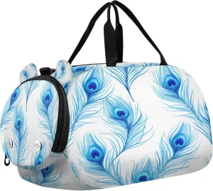 Peacock Feathers Kids Overnight Sports Duffel Bags with Shoe Compartment & Wet Pocket Travel Sport Gym Bag for Girls Boys