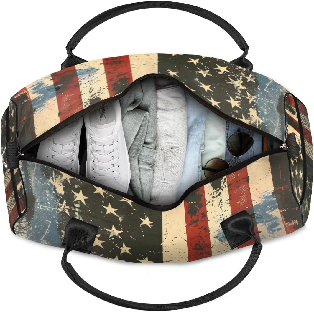 Personalized American Flag Travel Duffel Bag with Name, Custom Gym Sport Bag 4th of July Memorial Day Carry On Weekend Overnight Duffel Bag for Men Women