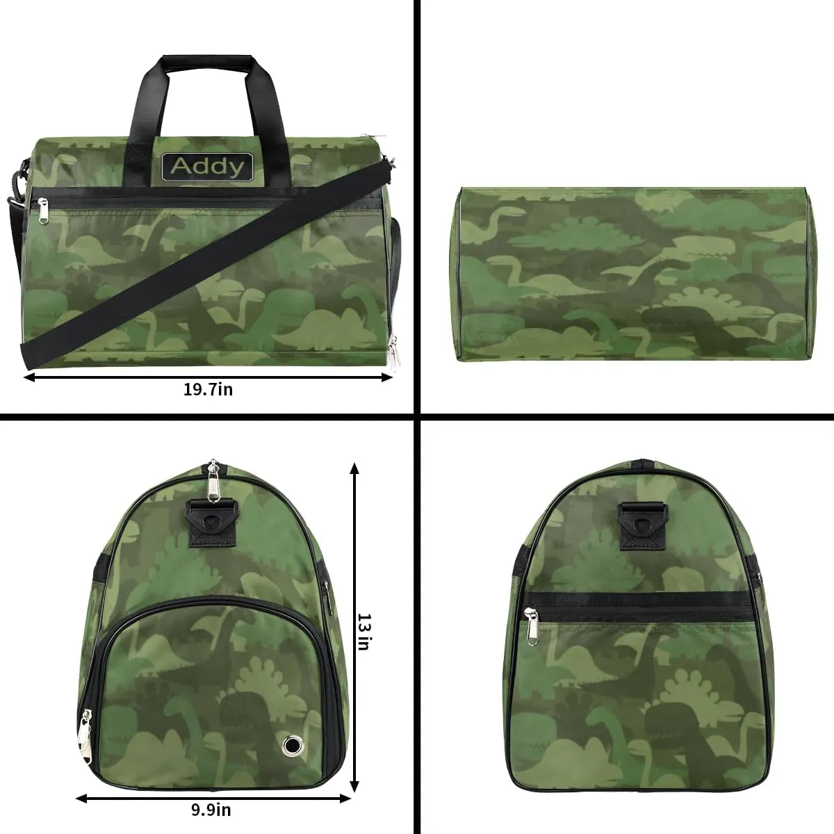 Personalized Animal Dinosaur Sport Duffel Bag for Boys Girls Women Men, Custom Name Military Camo Gym Duffle Bag with Shoes Compartment Dance Bag Overnight Weekender Bag