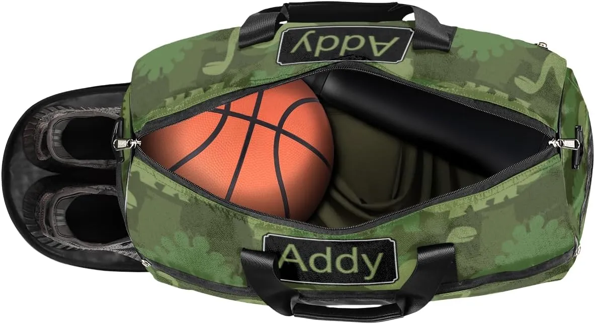 Personalized Animal Dinosaur Sport Duffel Bag for Boys Girls Women Men, Custom Name Military Camo Gym Duffle Bag with Shoes Compartment Dance Bag Overnight Weekender Bag