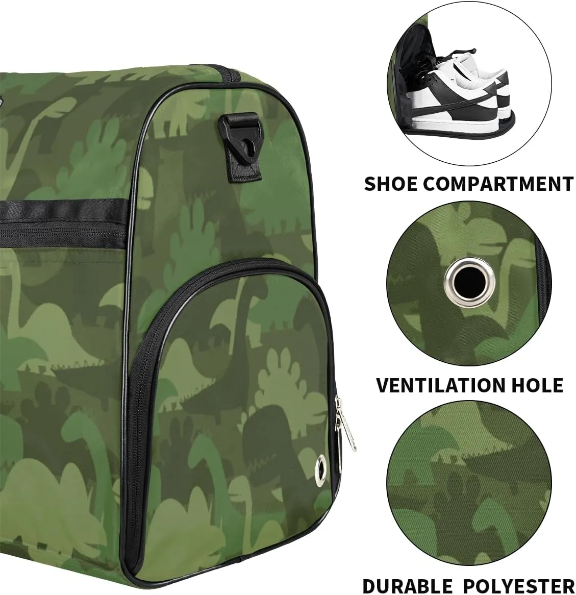 Personalized Animal Dinosaur Sport Duffel Bag for Boys Girls Women Men, Custom Name Military Camo Gym Duffle Bag with Shoes Compartment Dance Bag Overnight Weekender Bag