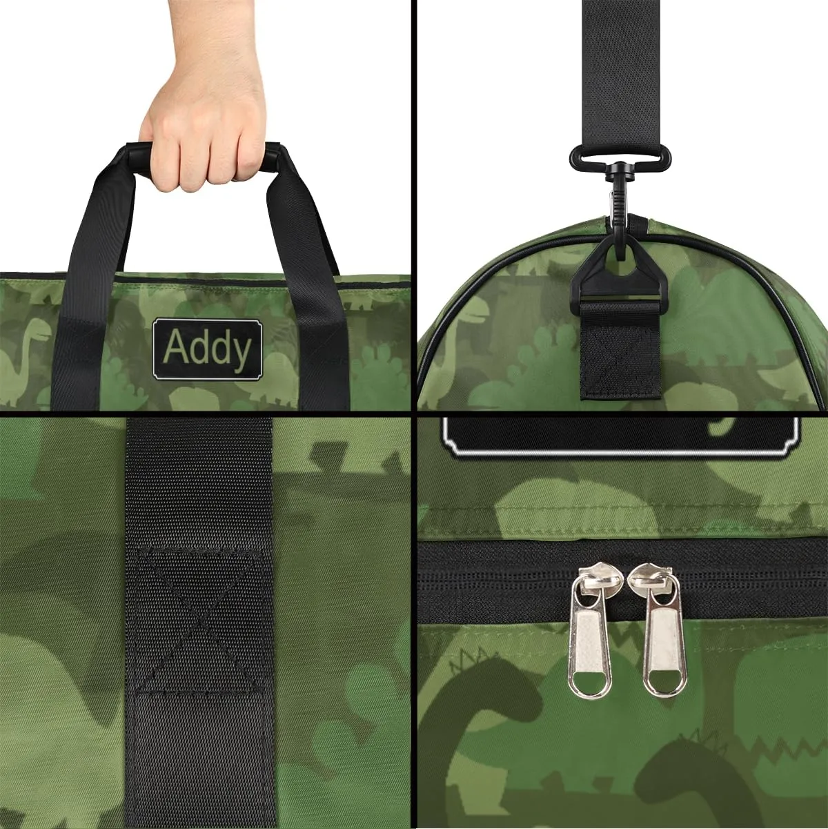 Personalized Animal Dinosaur Sport Duffel Bag for Boys Girls Women Men, Custom Name Military Camo Gym Duffle Bag with Shoes Compartment Dance Bag Overnight Weekender Bag