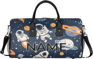 Personalized Astronaut Travel Duffel Bag with Name, Custom Gym Sport Bag Rocket Planets Carry On Weekend Overnight Duffel Bag for Men Women