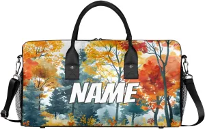 Personalized Autumn Plants Travel Duffel Bag with Name, Custom Gym Sport Bag Fall Tree Carry On Weekend Overnight Duffel Bag for Men Women