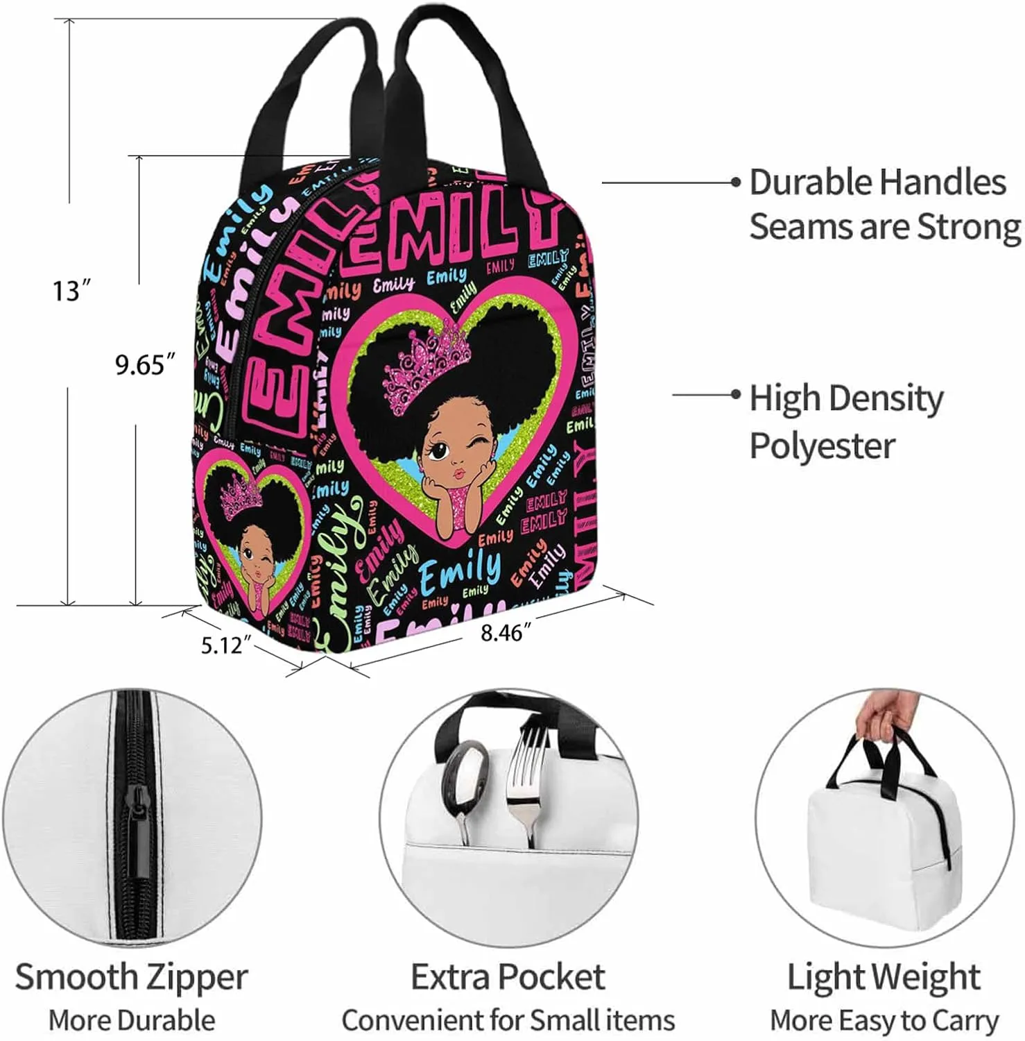 Personalized Backpack Lunch Bag Set for Daughter from Mom, Custom Monogrammed Schoolbag and Lunch Box with Name Customized Shoulder Bag Lunchbox Set for Teenagers