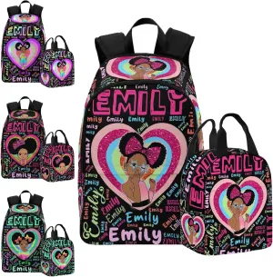 Personalized Backpack Lunch Bag Set for Daughter from Mom, Custom Monogrammed Schoolbag and Lunch Box with Name Customized Shoulder Bag Lunchbox Set for Teenagers