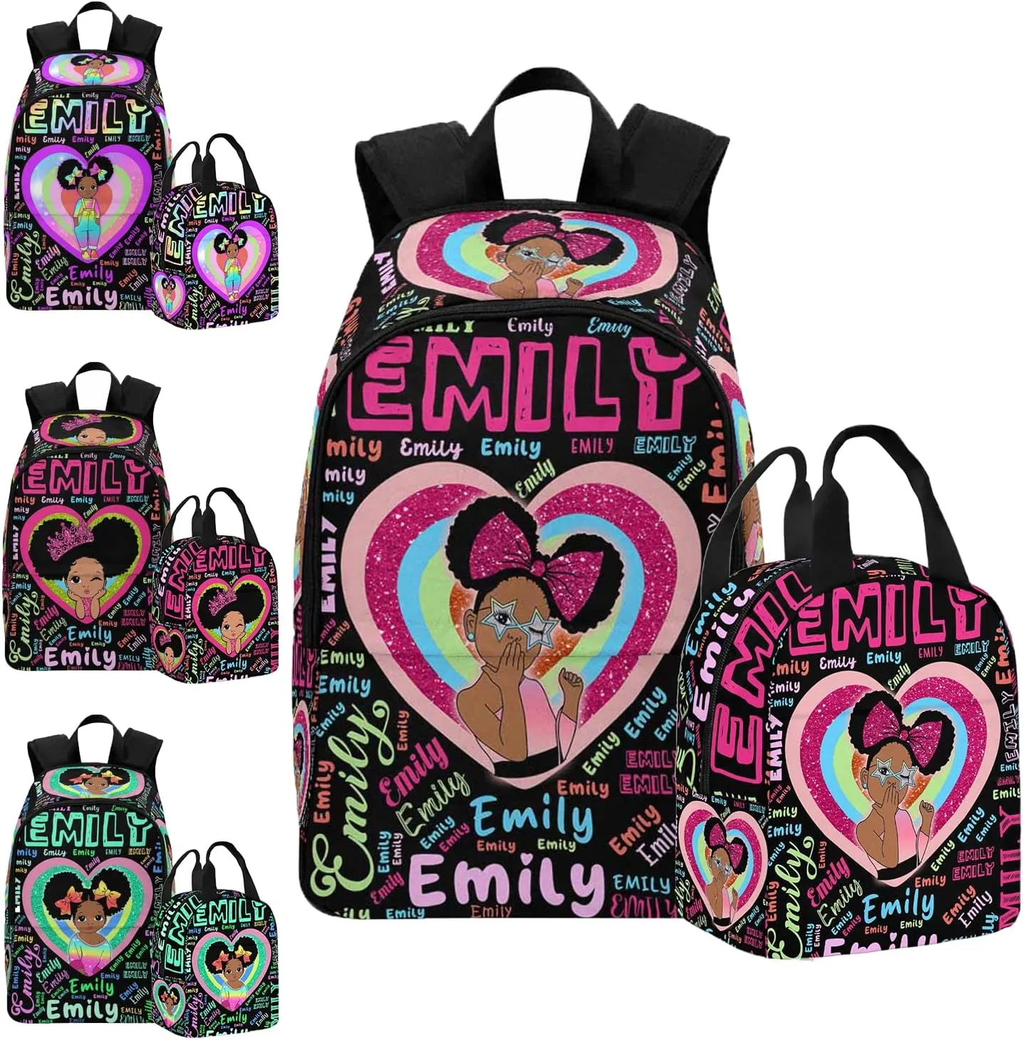 Personalized Backpack Lunch Bag Set for Daughter from Mom, Custom Monogrammed Schoolbag and Lunch Box with Name Customized Shoulder Bag Lunchbox Set for Teenagers