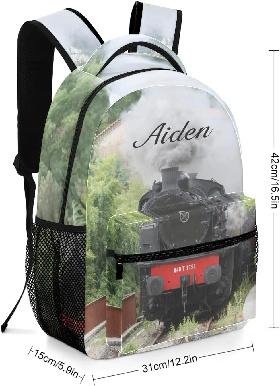 Personalized Backpack Steam Engine Travel Backpack College BookBag School Bag 17.7 IN for Girls Boys Kids