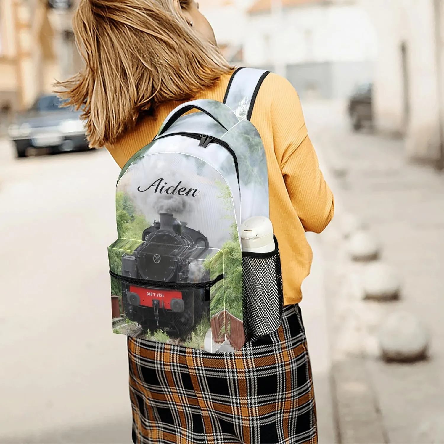 Personalized Backpack Steam Engine Travel Backpack College BookBag School Bag 17.7 IN for Girls Boys Kids