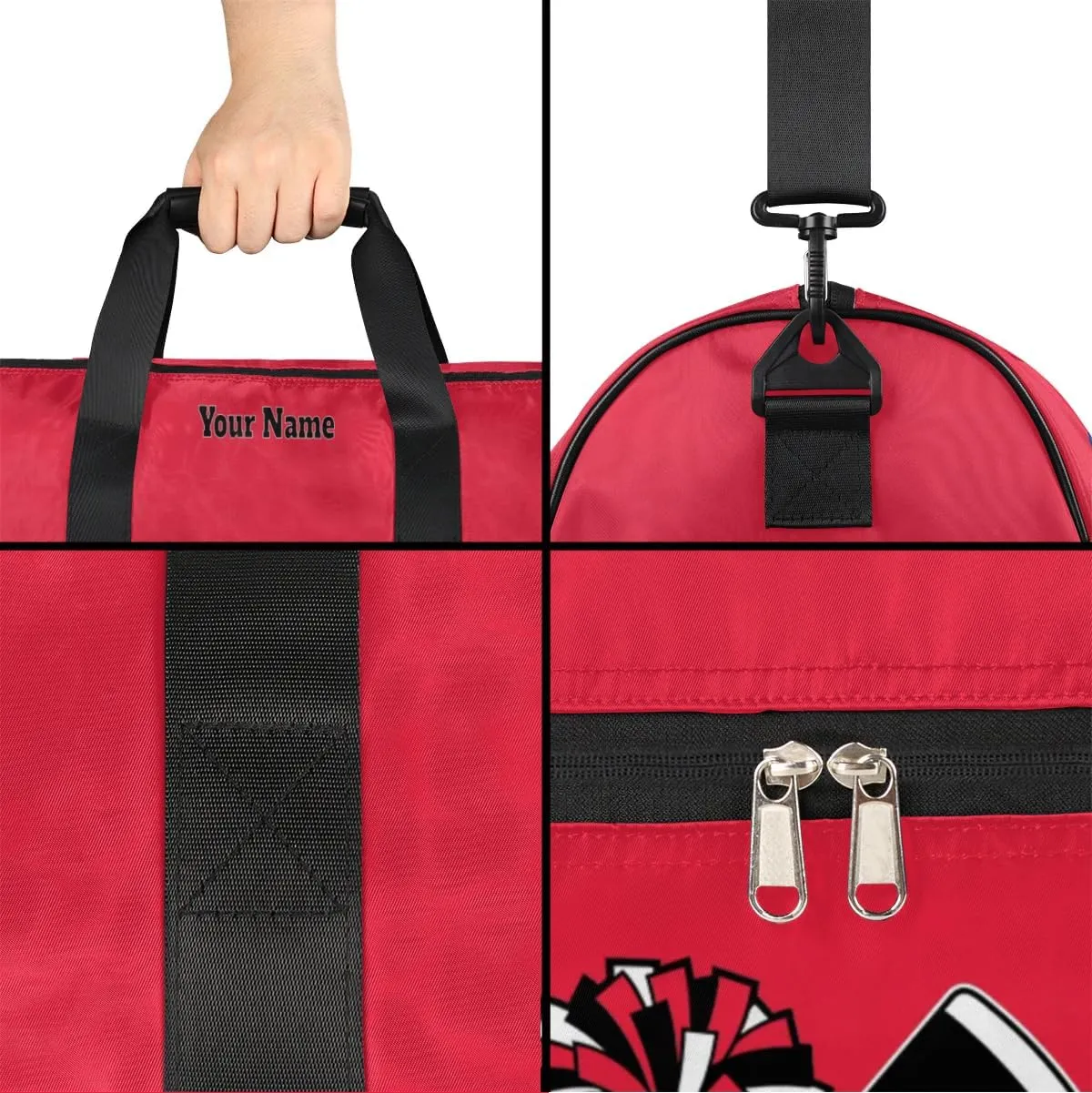 Personalized Cheer Duffel Bag Cheerleader Weekender Overnight Bag Custom Name Team Gift Lightweight Gymnastics Dance Bag Waterproof Sport Gym Travel Collapsible Carry on Tote Bag Blue Red