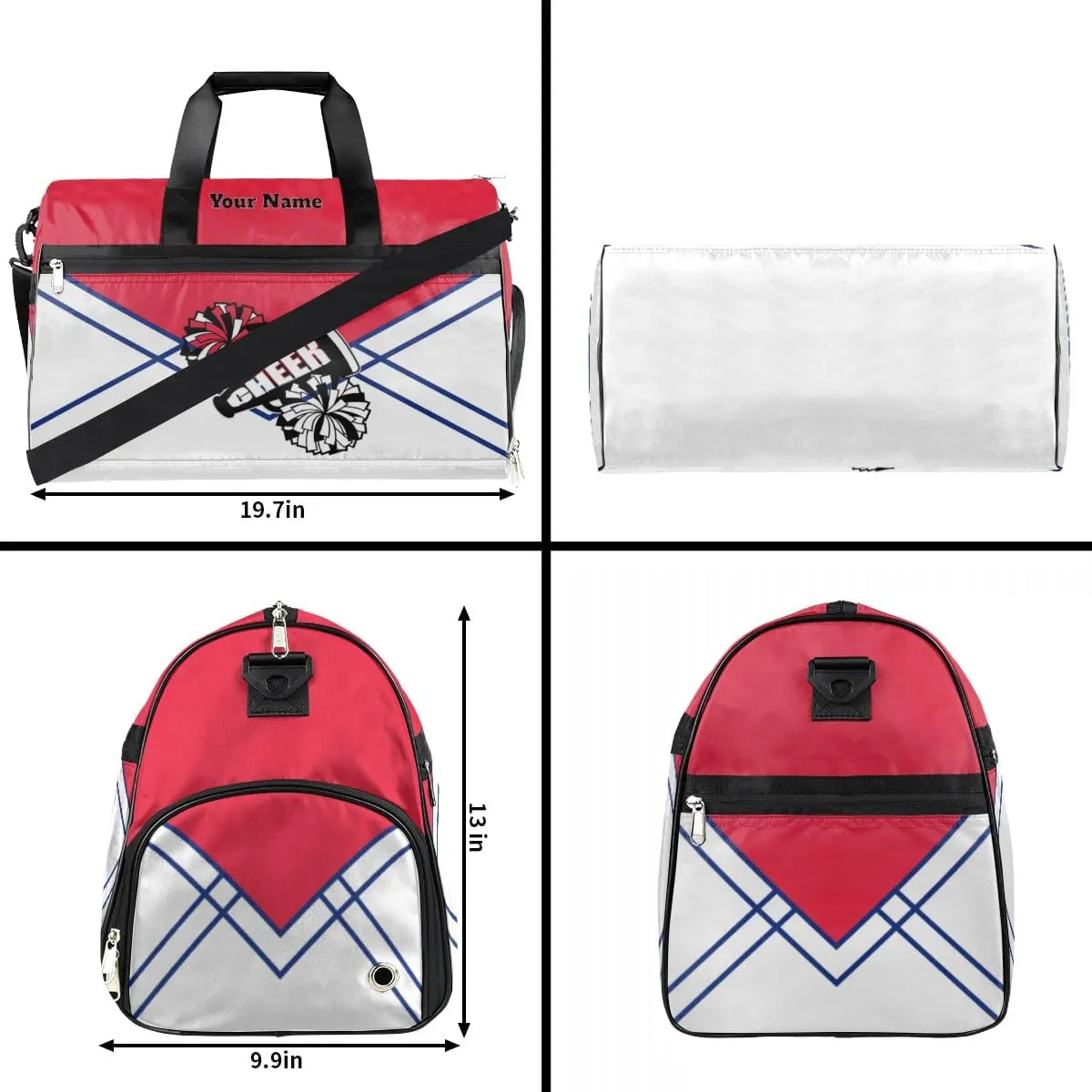 Personalized Cheer Duffel Bag Cheerleader Weekender Overnight Bag Custom Name Team Gift Lightweight Gymnastics Dance Bag Waterproof Sport Gym Travel Collapsible Carry on Tote Bag Blue Red