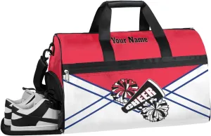 Personalized Cheer Duffel Bag Cheerleader Weekender Overnight Bag Custom Name Team Gift Lightweight Gymnastics Dance Bag Waterproof Sport Gym Travel Collapsible Carry on Tote Bag Blue Red