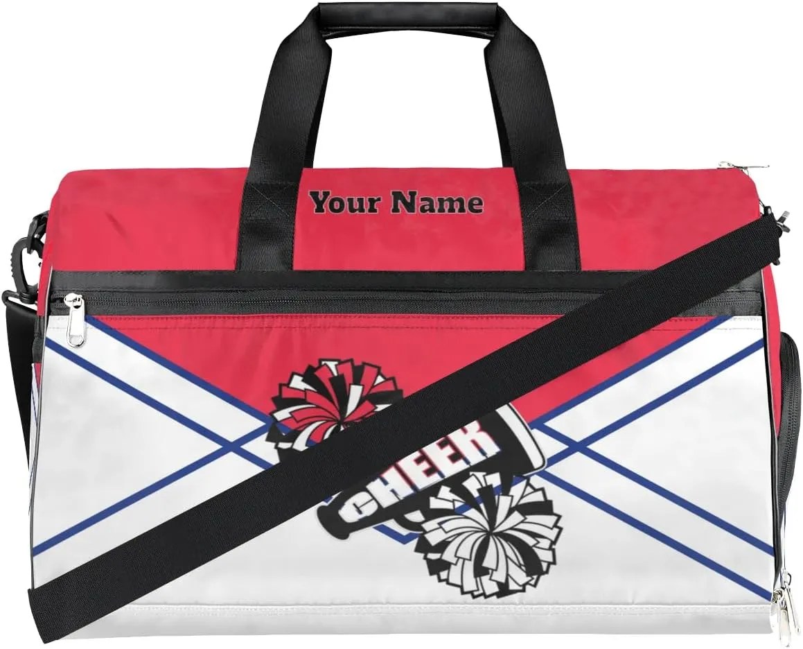Personalized Cheer Duffel Bag Cheerleader Weekender Overnight Bag Custom Name Team Gift Lightweight Gymnastics Dance Bag Waterproof Sport Gym Travel Collapsible Carry on Tote Bag Blue Red