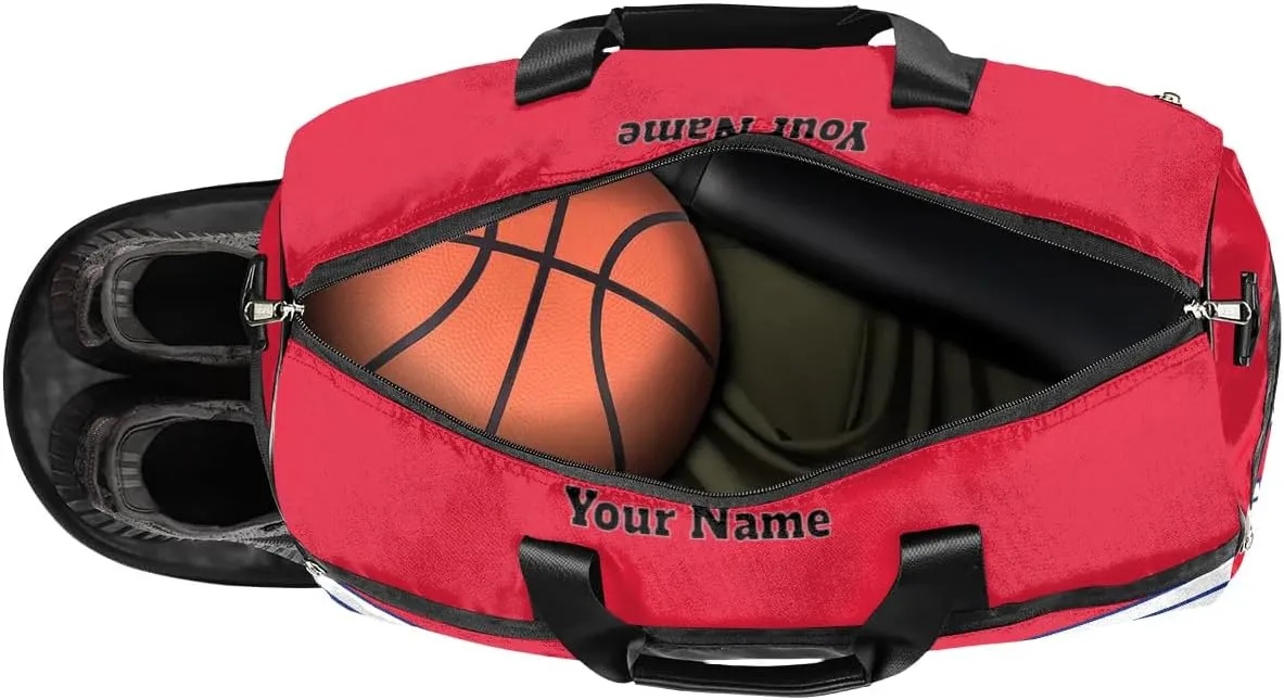 Personalized Cheer Duffel Bag Cheerleader Weekender Overnight Bag Custom Name Team Gift Lightweight Gymnastics Dance Bag Waterproof Sport Gym Travel Collapsible Carry on Tote Bag Blue Red