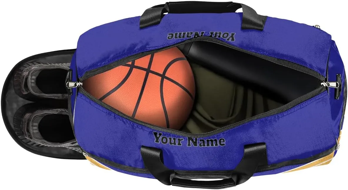 Personalized Cheer Duffel Bag Cheerleader Weekender Overnight Bag Custom Name Team Gift Lightweight Gymnastics Dance Bag Waterproof Sport Gym Travel Collapsible Carry on Tote Bag Gold Blue