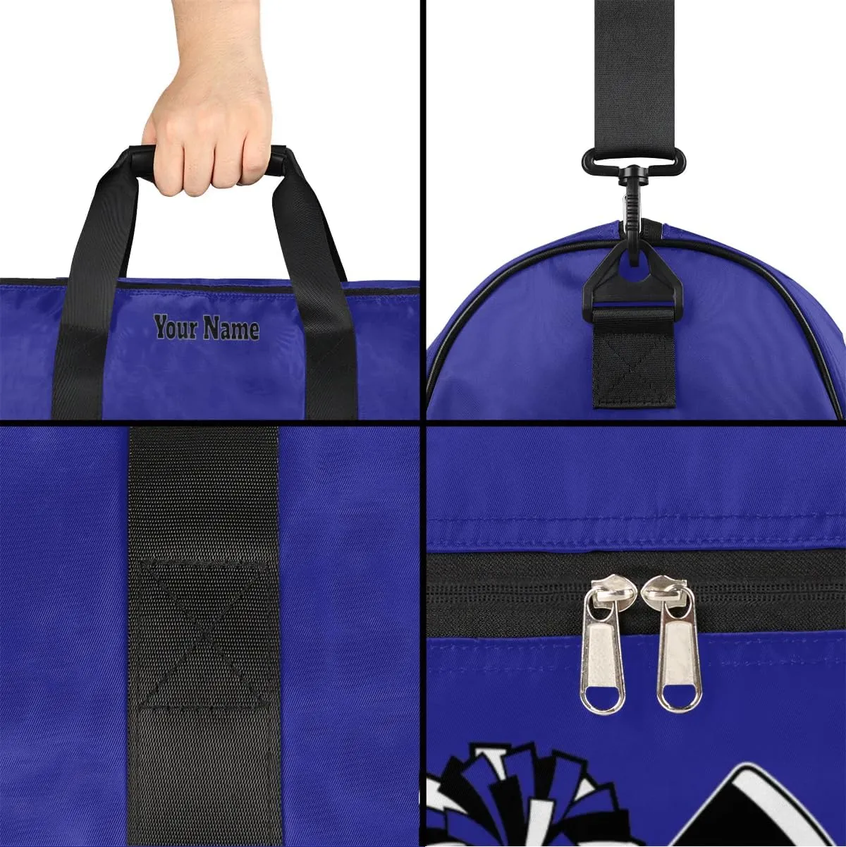 Personalized Cheer Duffel Bag Cheerleader Weekender Overnight Bag Custom Name Team Gift Lightweight Gymnastics Dance Bag Waterproof Sport Gym Travel Collapsible Carry on Tote Bag Gold Blue