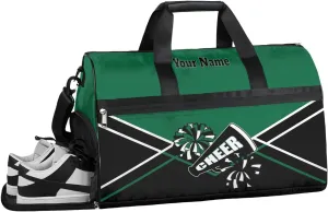 Personalized Cheer Duffel Bag Cheerleader Weekender Overnight Bag Custom Name Team Gift Lightweight Gymnastics Dance Bag Waterproof Sport Gym Travel Collapsible Carry on Tote Bag Green Black White