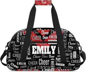 Personalized Cheerleading Dance Bag, Custom Sport Duffel Bag Dancing Bag Weekender Bags Travel Duffel Bag, Red Glittering with Black