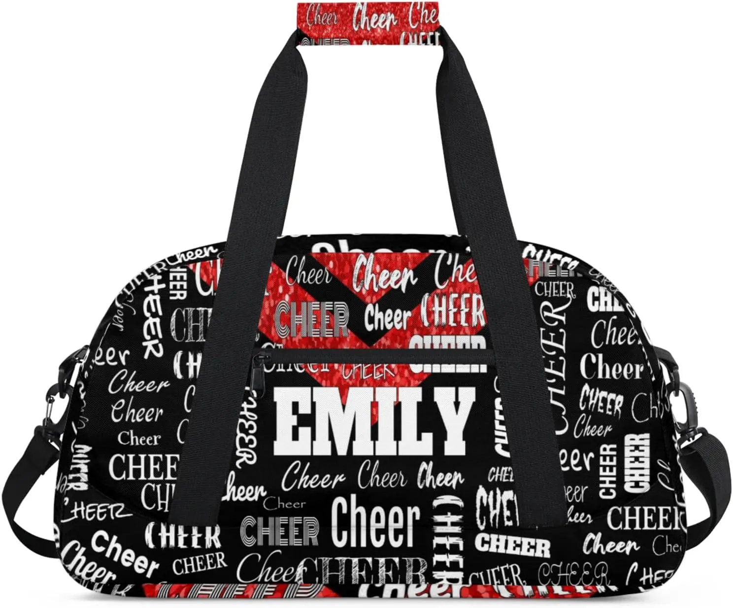 Personalized Cheerleading Dance Bag, Custom Sport Duffel Bag Dancing Bag Weekender Bags Travel Duffel Bag, Red Glittering with Black