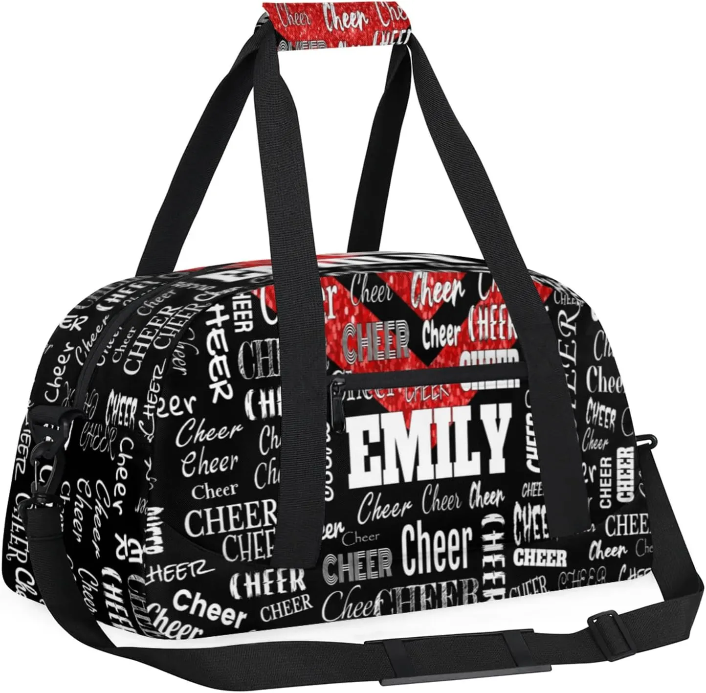 Personalized Cheerleading Dance Bag, Custom Sport Duffel Bag Dancing Bag Weekender Bags Travel Duffel Bag, Red Glittering with Black