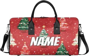 Personalized Christmas Tree Travel Duffel Bag with Name, Custom Gym Sport Bag Winter Snowflake Carry On Weekend Overnight Duffel Bag for Men Women