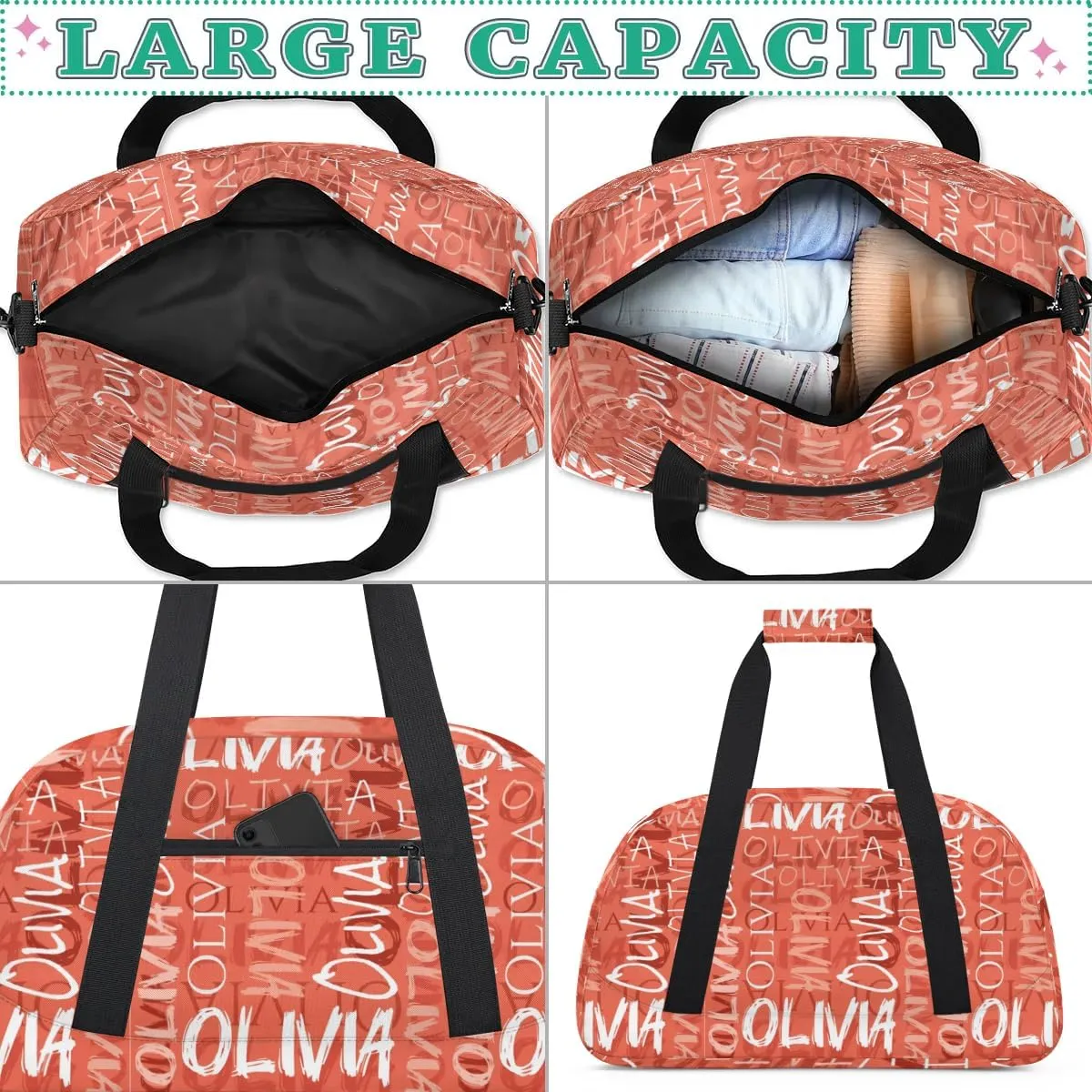 Personalized Dance Bag Cheerleading Bag for Girl Gifts, Overnight Duffel Bags Cheerleader for Kids Personalized Sport Gym Bag, Gymnastics Duffel Bag - Colorful Names