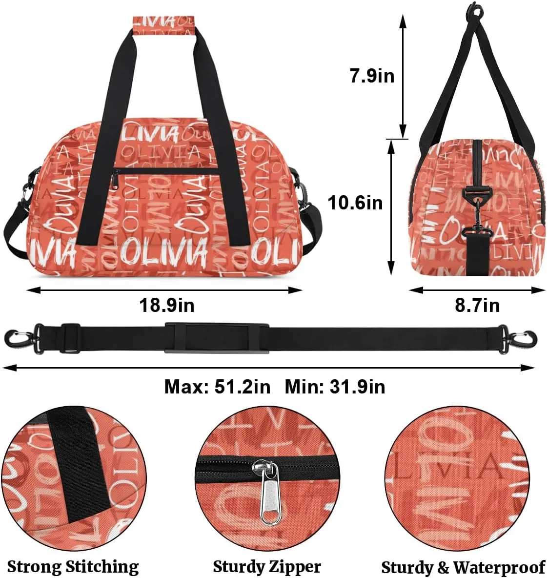 Personalized Dance Bag Cheerleading Bag for Girl Gifts, Overnight Duffel Bags Cheerleader for Kids Personalized Sport Gym Bag, Gymnastics Duffel Bag - Colorful Names