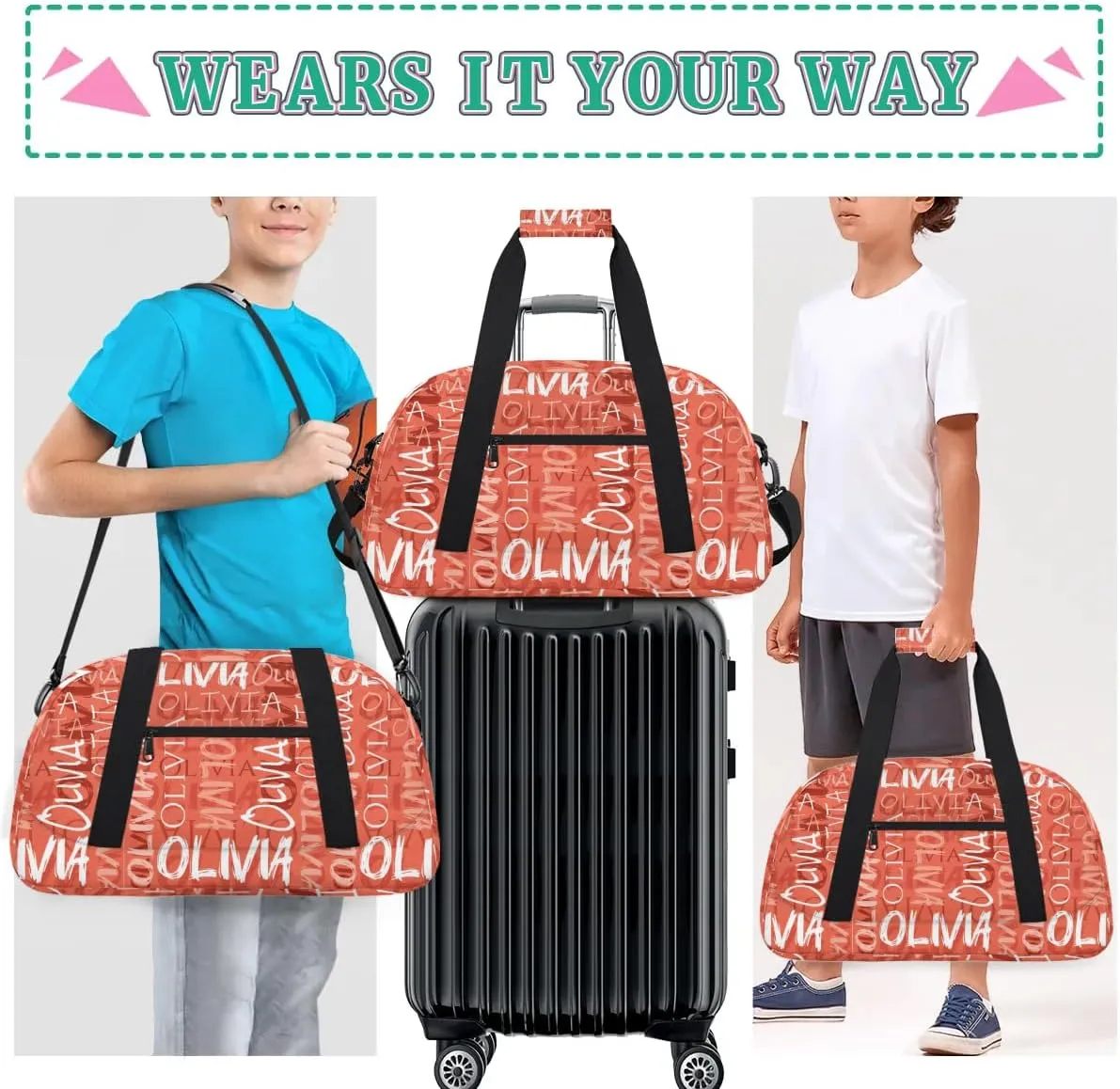 Personalized Dance Bag Cheerleading Bag for Girl Gifts, Overnight Duffel Bags Cheerleader for Kids Personalized Sport Gym Bag, Gymnastics Duffel Bag - Colorful Names