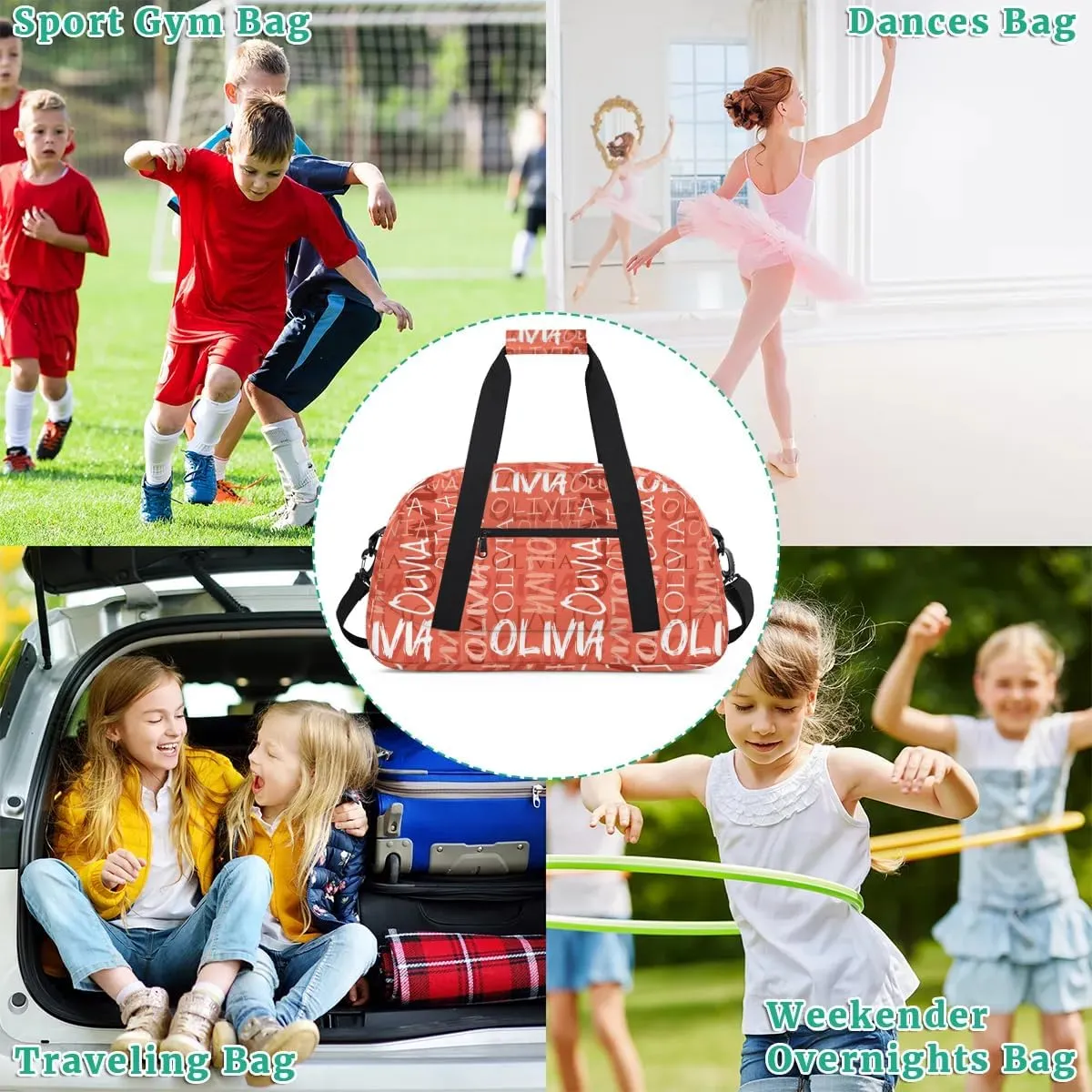 Personalized Dance Bag Cheerleading Bag for Girl Gifts, Overnight Duffel Bags Cheerleader for Kids Personalized Sport Gym Bag, Gymnastics Duffel Bag - Colorful Names