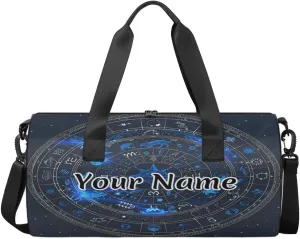 Personalized Duffel Bag for Women, Custom Astrology Gym Bag for Sports, Waterproof Dance Bag with Name, Lightweight Carryon Gym Bag, Horoscope Circle Around Sun