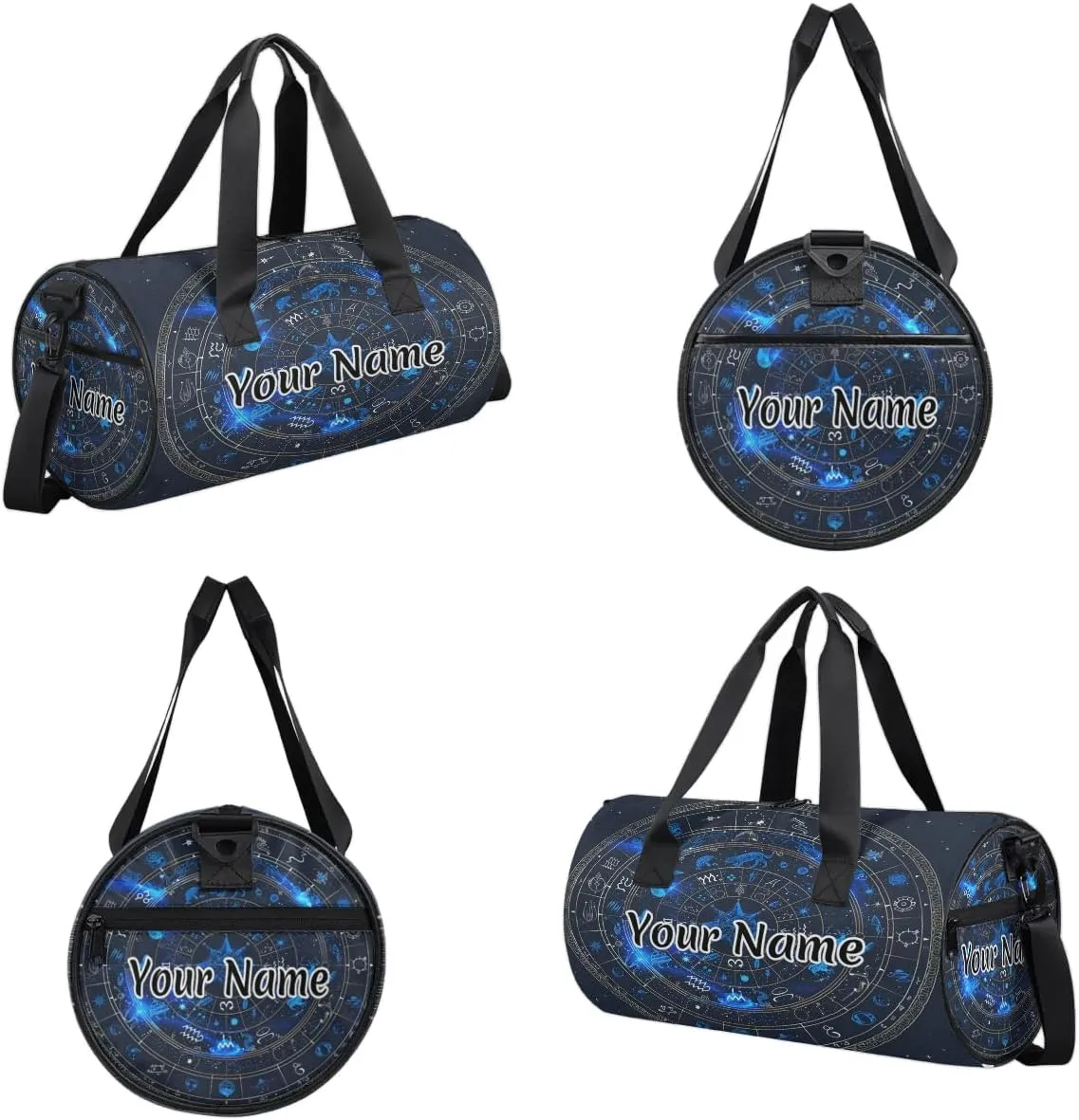 Personalized Duffel Bag for Women, Custom Astrology Gym Bag for Sports, Waterproof Dance Bag with Name, Lightweight Carryon Gym Bag, Horoscope Circle Around Sun
