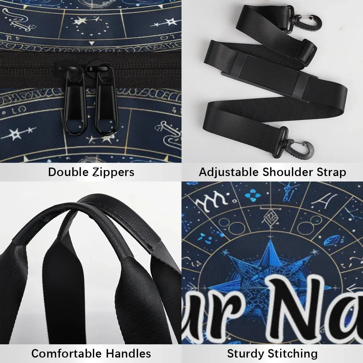 Personalized Duffel Bag for Women, Custom Astrology Gym Bag for Sports, Waterproof Dance Bag with Name, Lightweight Carryon Gym Bag, Horoscope Circle Around Sun