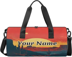 Personalized Duffel Bag for Women, Custom Mountain Cactus Abstract Gym Bag for Sports, Waterproof Dance Bag with Name, Lightweight Carryon Gym Bag, Sunset