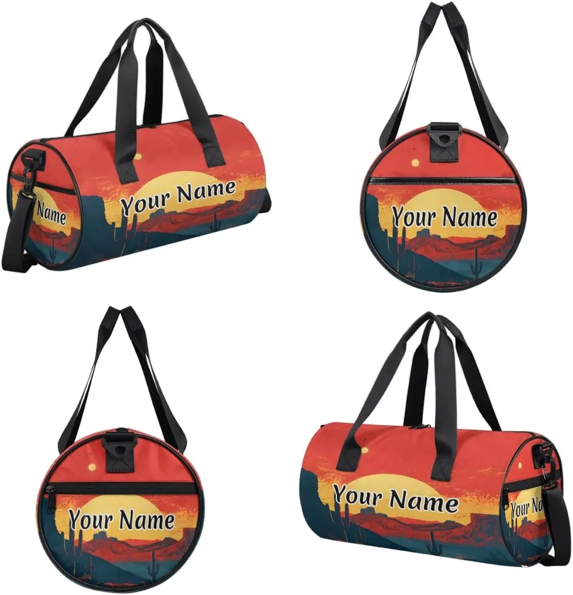 Personalized Duffel Bag for Women, Custom Mountain Cactus Abstract Gym Bag for Sports, Waterproof Dance Bag with Name, Lightweight Carryon Gym Bag, Sunset