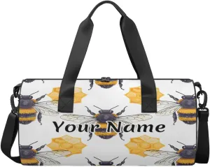 Personalized Duffel Bag for Women, Custom Wild Animals Bee Gym Bag for Sports, Waterproof Dance Bag with Name, Lightweight Carryon Gym Bag, Honeycomb
