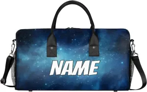 Personalized Galaxy Star Travel Duffel Bag with Name, Custom Gym Sport Bag Universe Carry On Weekend Overnight Duffel Bag for Men Women