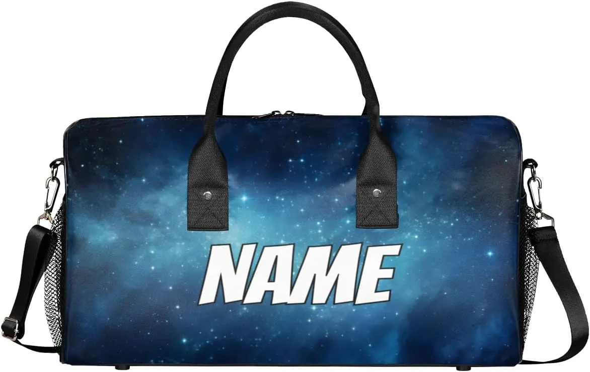 Personalized Galaxy Star Travel Duffel Bag with Name, Custom Gym Sport Bag Universe Carry On Weekend Overnight Duffel Bag for Men Women