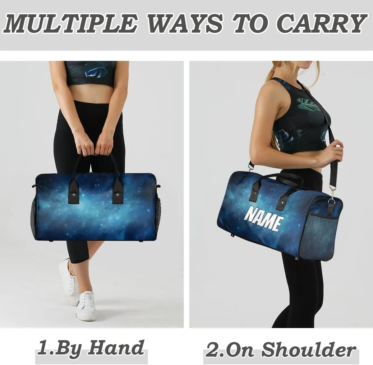 Personalized Galaxy Star Travel Duffel Bag with Name, Custom Gym Sport Bag Universe Carry On Weekend Overnight Duffel Bag for Men Women