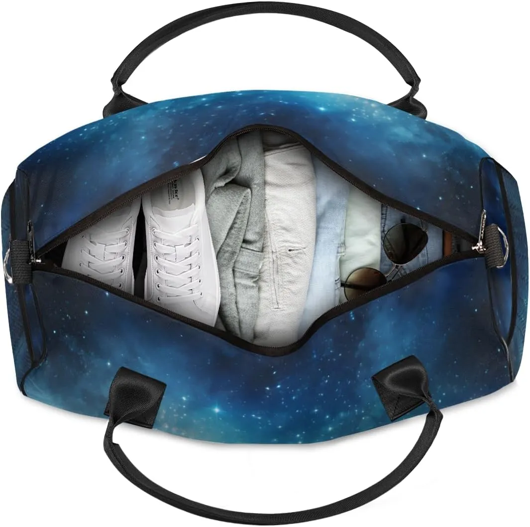 Personalized Galaxy Star Travel Duffel Bag with Name, Custom Gym Sport Bag Universe Carry On Weekend Overnight Duffel Bag for Men Women