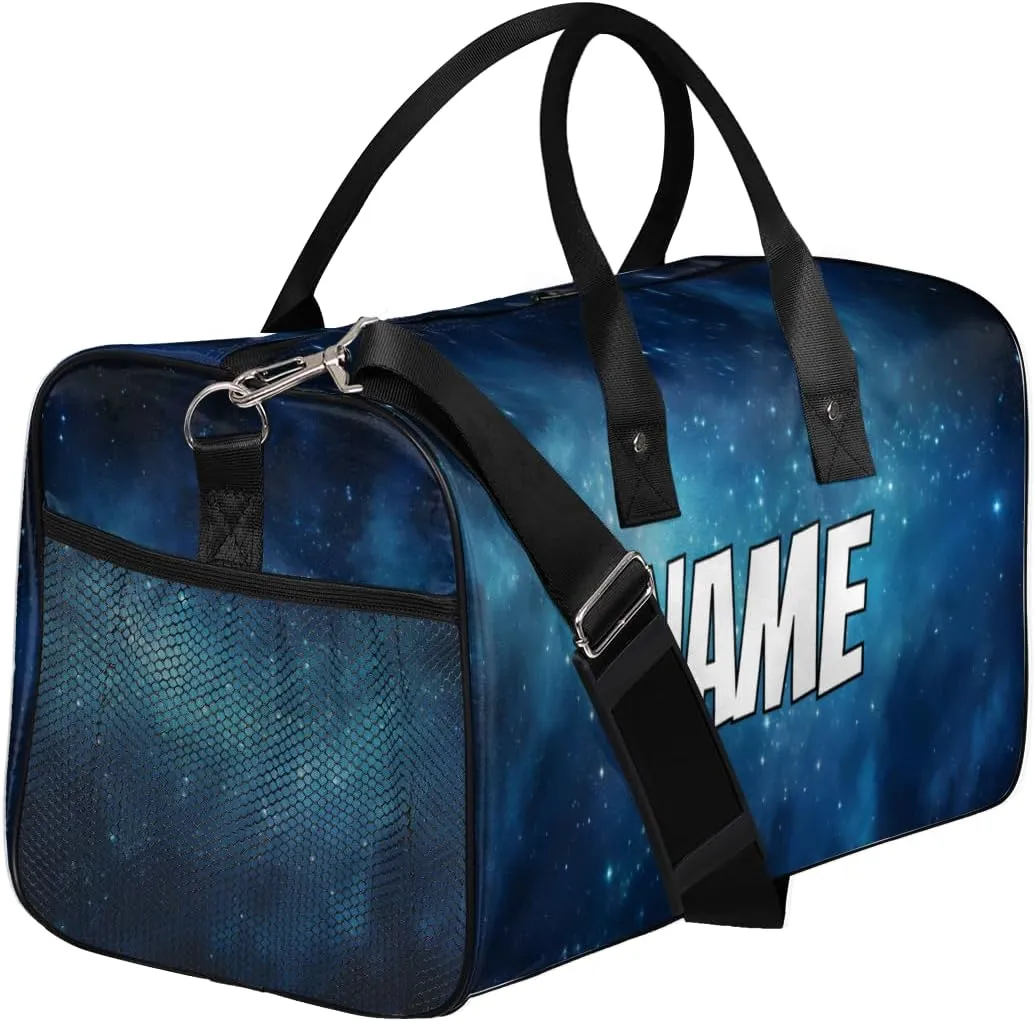 Personalized Galaxy Star Travel Duffel Bag with Name, Custom Gym Sport Bag Universe Carry On Weekend Overnight Duffel Bag for Men Women