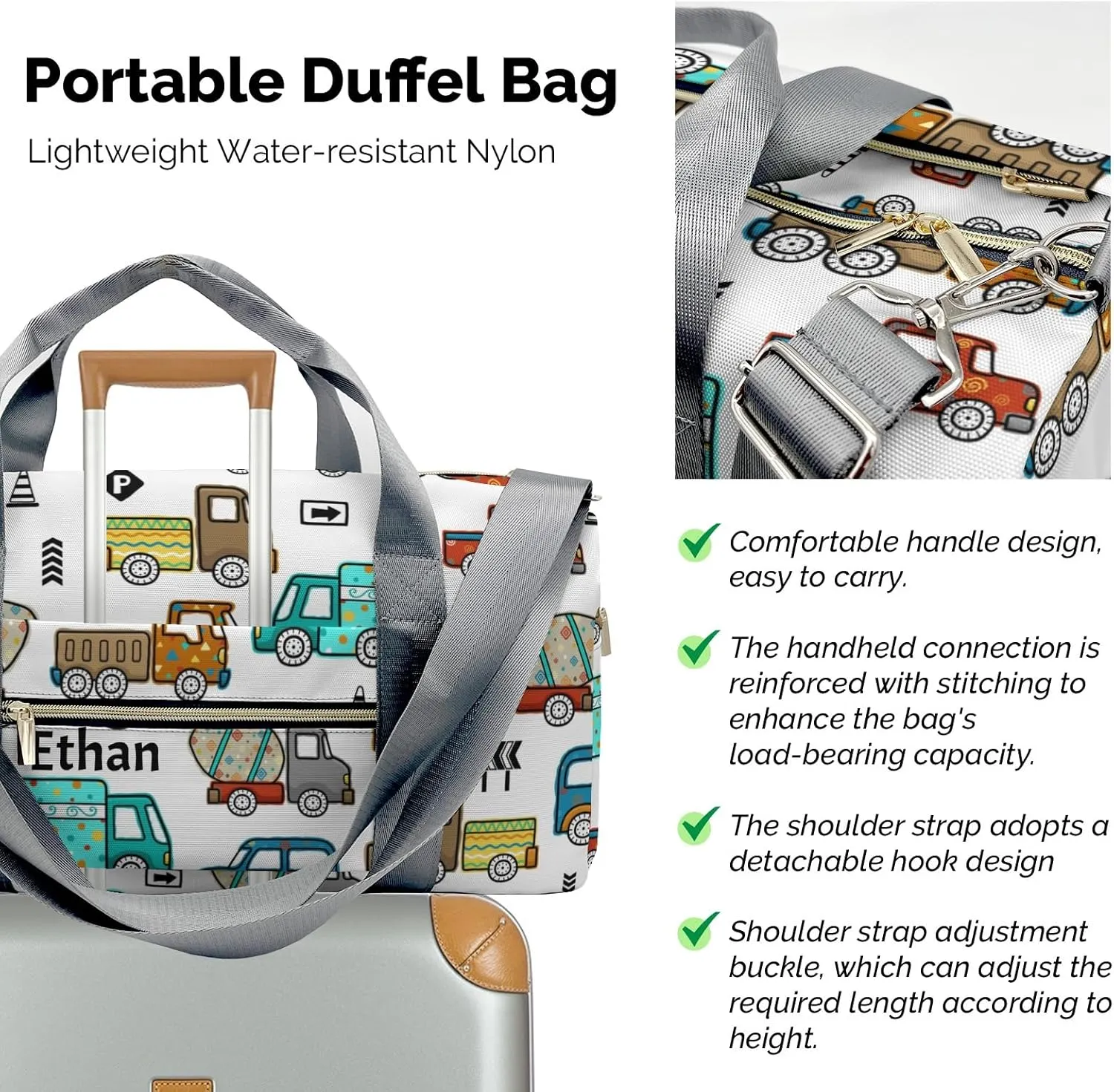 Personalized Gift Duffel Bag Construction Truck Travel in Style: Trendy Bags for Sport and Leisure
