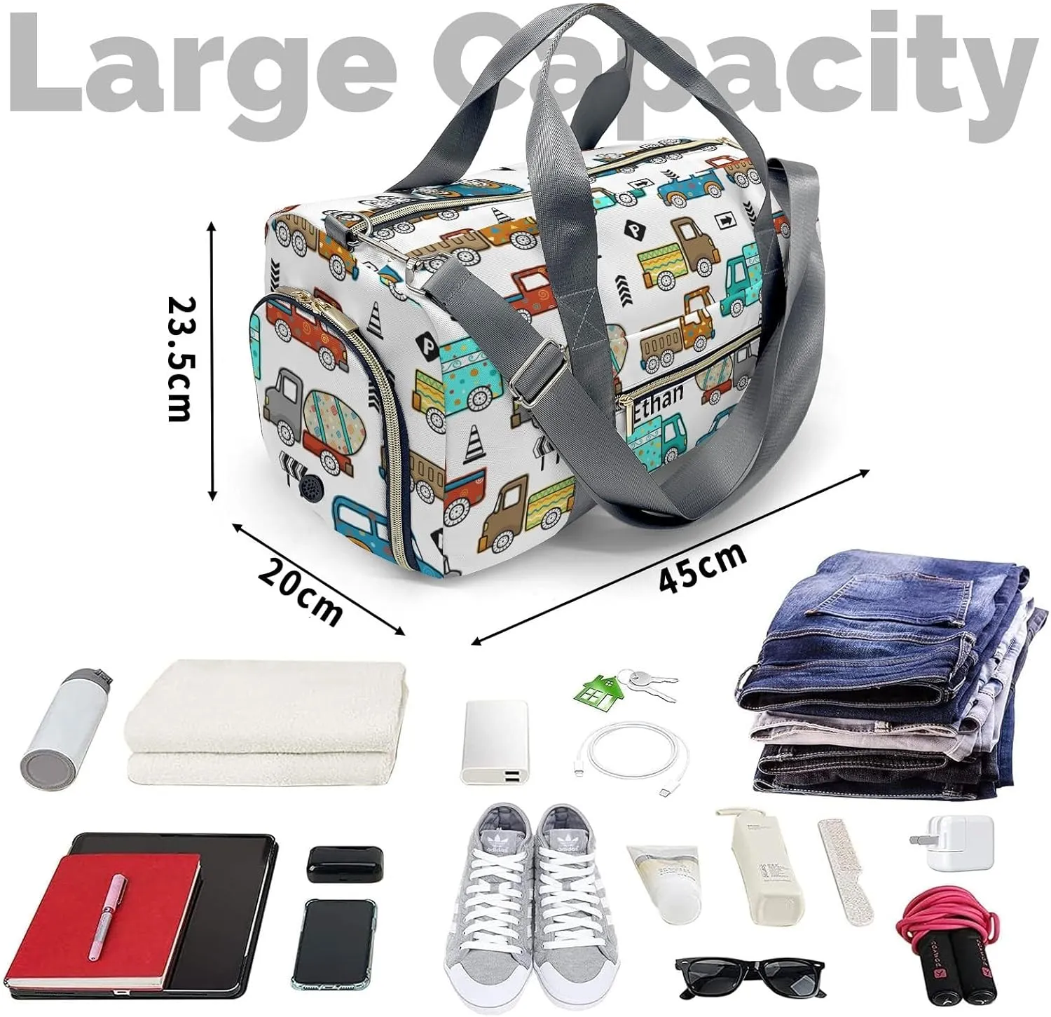 Personalized Gift Duffel Bag Construction Truck Travel in Style: Trendy Bags for Sport and Leisure