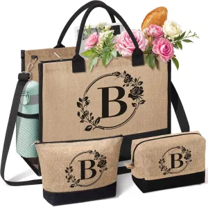 Personalized Gifts for Women, Initial Jute Tote Bag Monogrammed Beach Bag, Mothers Day & Birthday Gifts for Mom Women Friend
