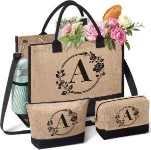 Personalized Gifts for Women, Initial Jute Tote Bag Monogrammed Beach Bag, Mothers Day & Birthday Gifts for Mom Women Friend