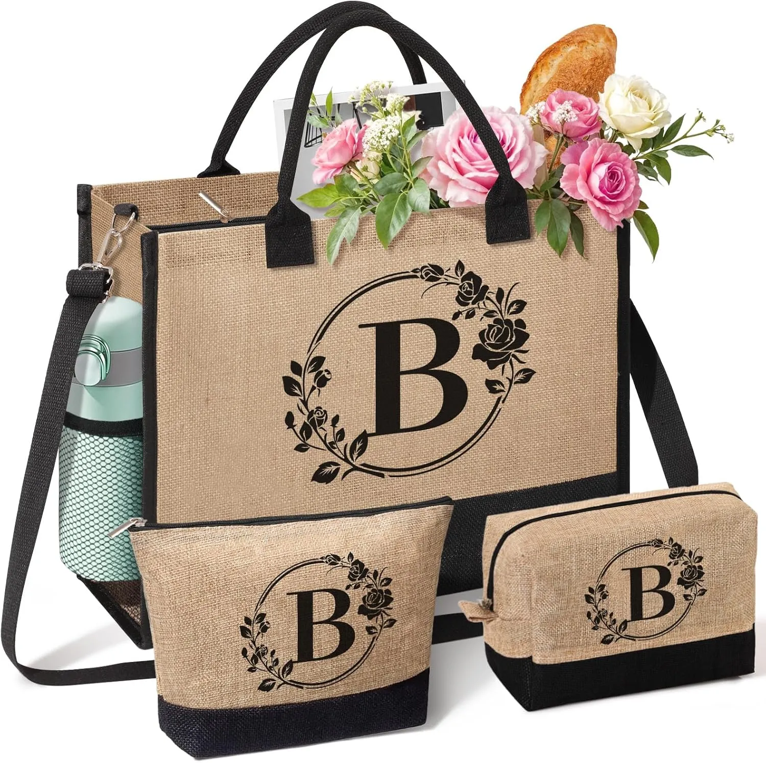 Personalized Gifts for Women, Initial Jute Tote Bag Monogrammed Beach Bag, Mothers Day & Birthday Gifts for Mom Women Friend